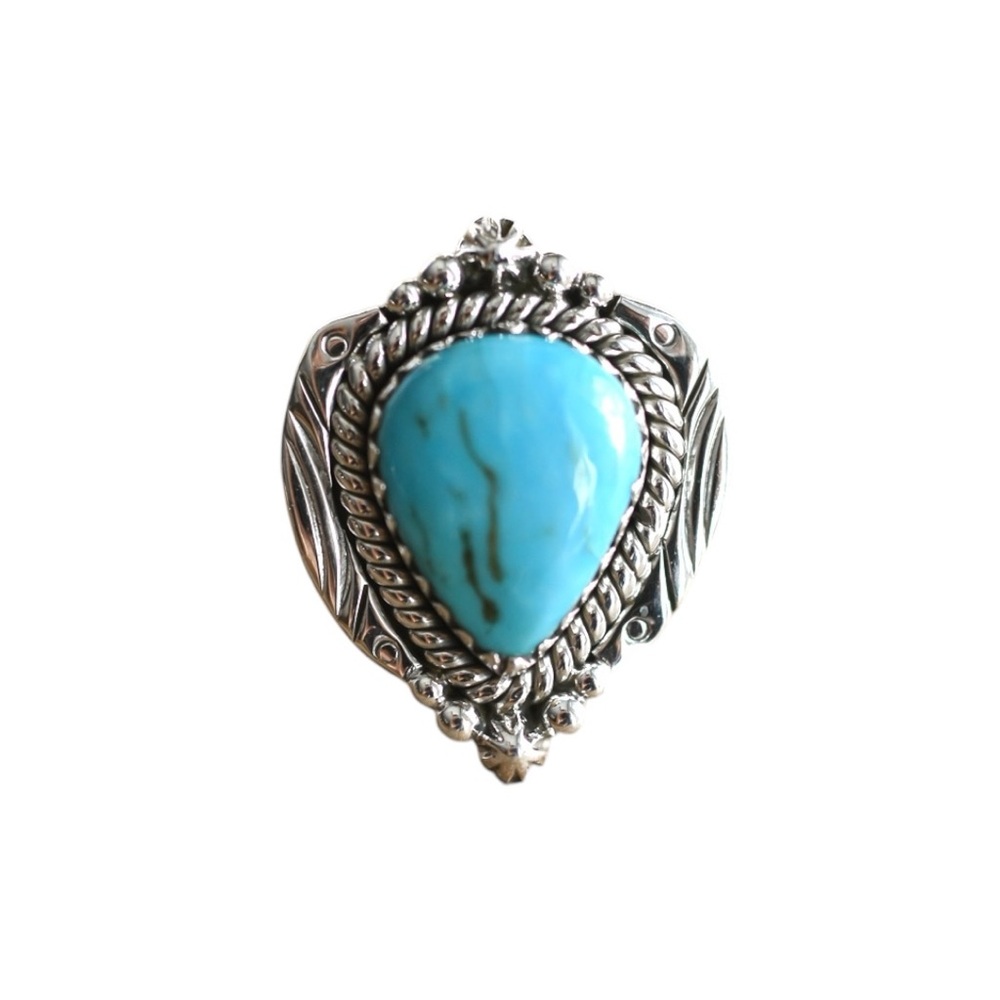 New Stock Mohave Turquoise Teardrop 925 Sterling Silver Ring,  Sz 7